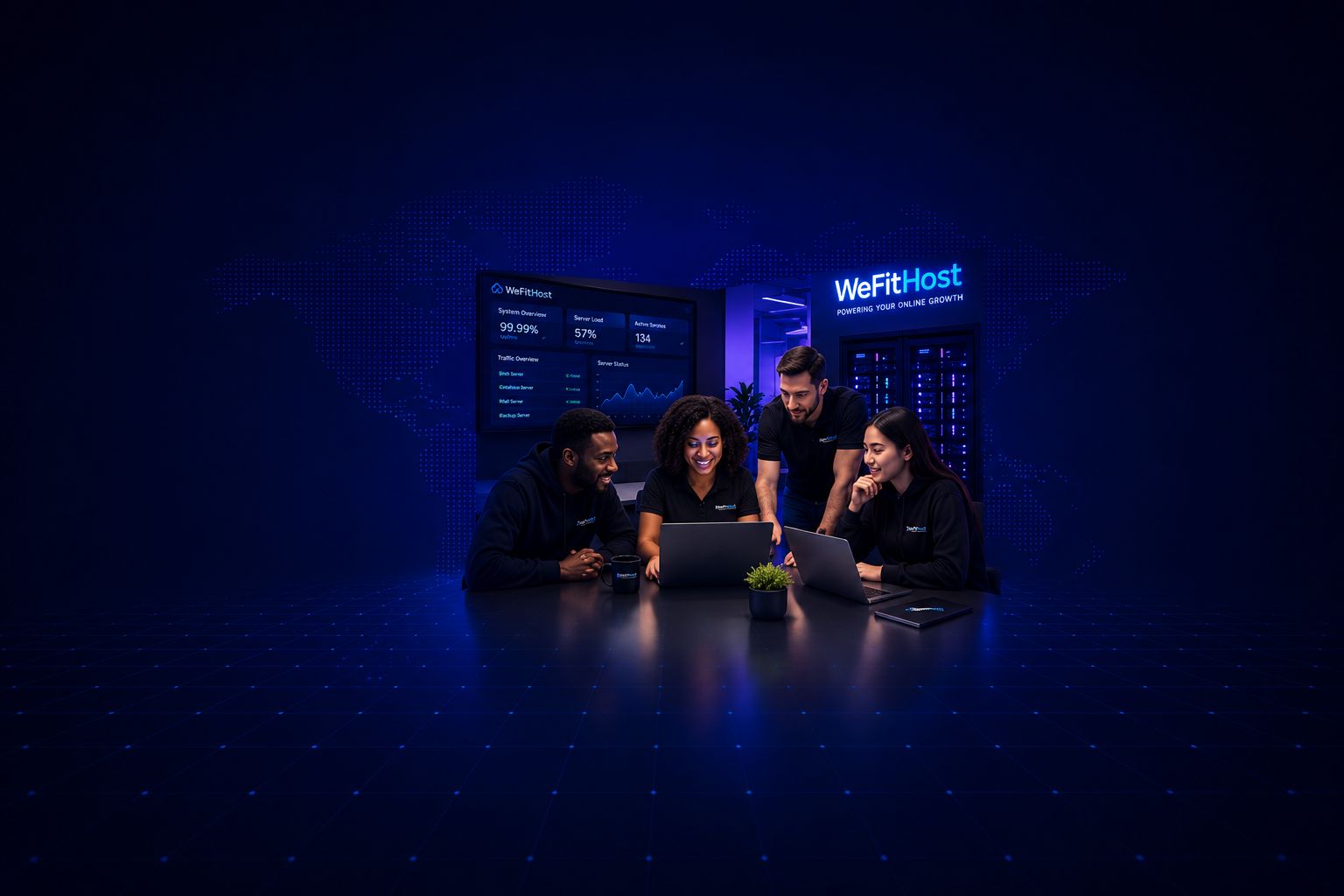 WeFitHost team collaborating on modern hosting infrastructure